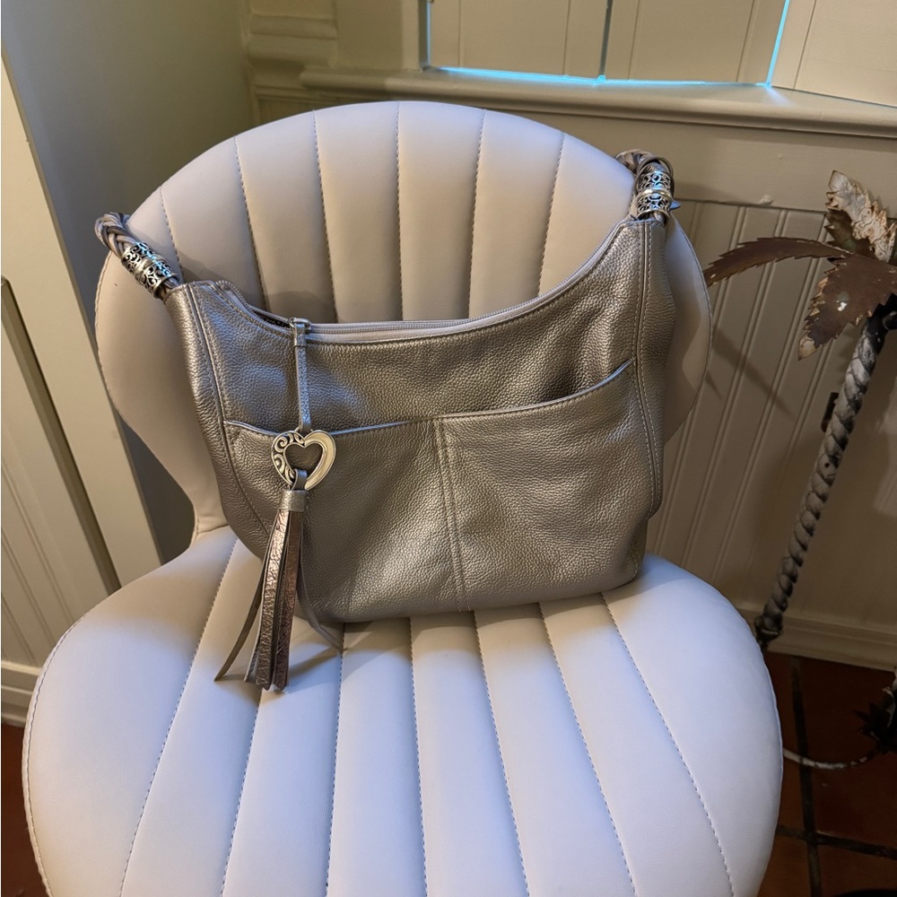 Brighton Barbados Pebbled Silver Leather Hobo Bag View 6